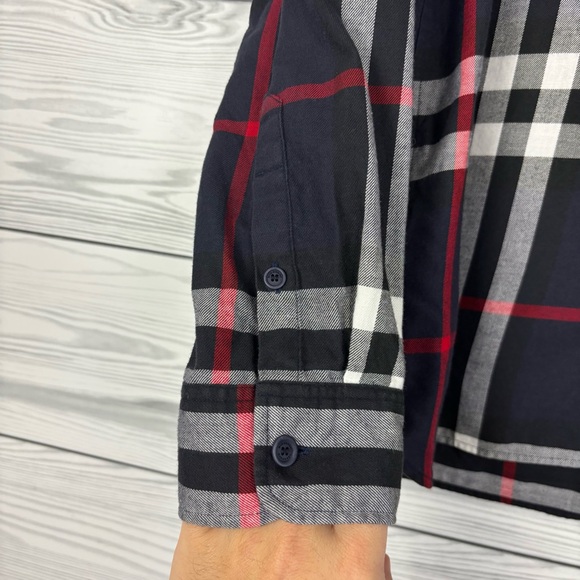Burberry Navy Blue Nova Check Long Sleeve Button Down Shirt Size Large - Picture 2 of 7